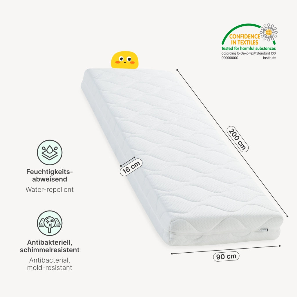 Letto per Cameretta Treviolo a Forma di Casetta in Stile Montessori con Materasso 90x200 cm - Menta Verde/Bianco [en.casa]