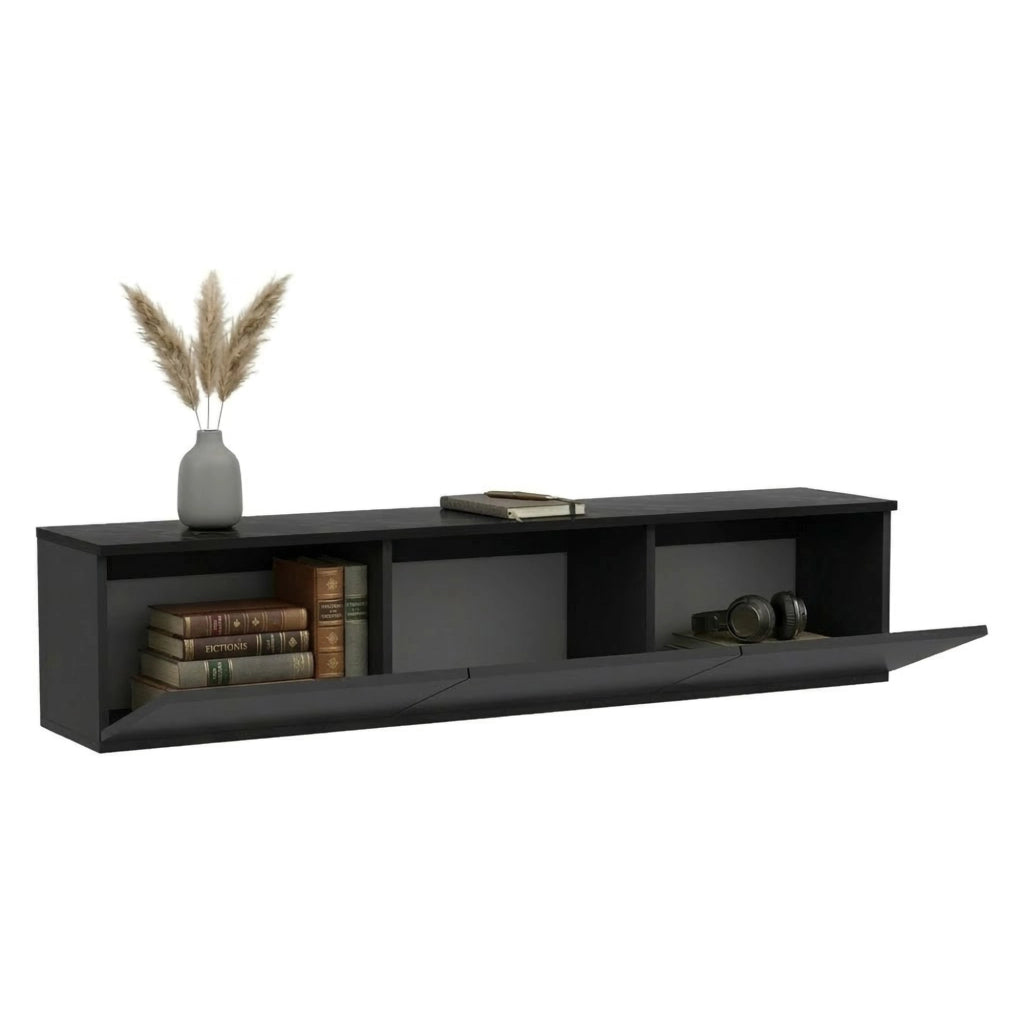 Marazzi, Mobile Porta tv Luci led Incluse, 160x32x35h cm Nero Antracite