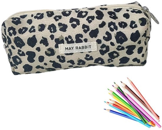Etui per ragazze - Borsa per studentesse, Etui in corduroy, Etui estetico indispensabile per lo studio, Borsa portatile per adulti, Etui estetico (beige a righe di leopardo)