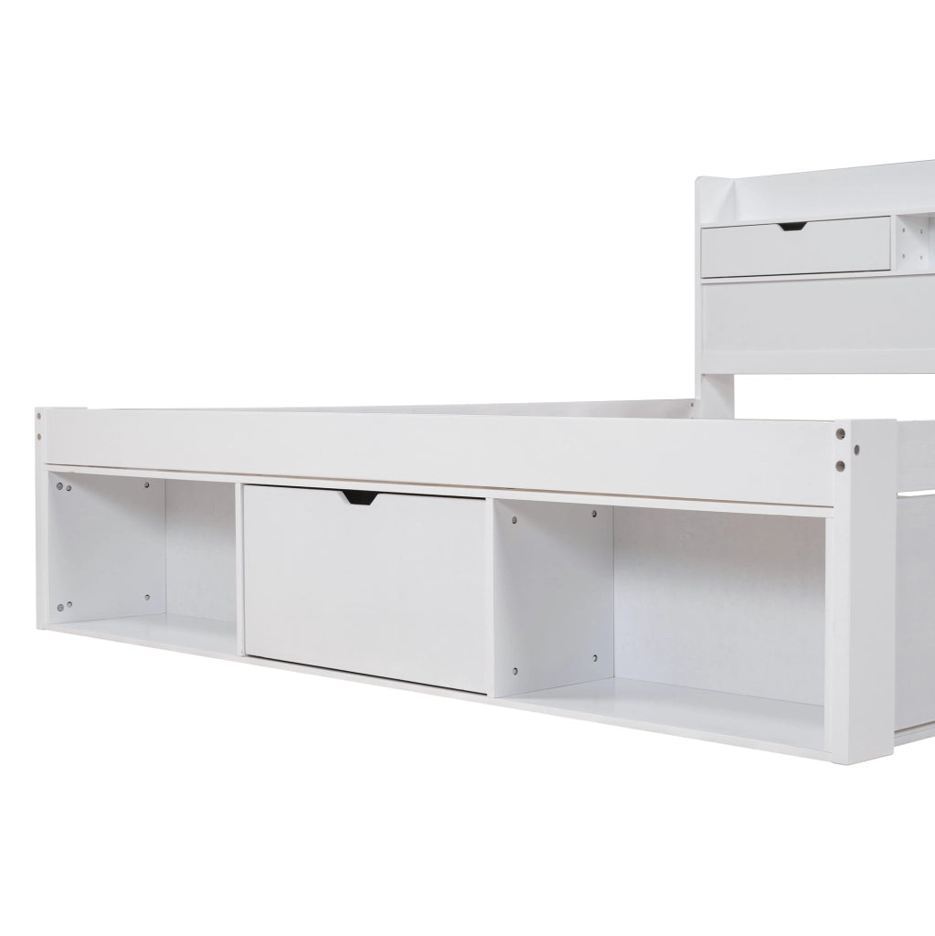 Letto matrimoniale 160x200 cm con USB e Type-C; contenitori e cassetti; bianco