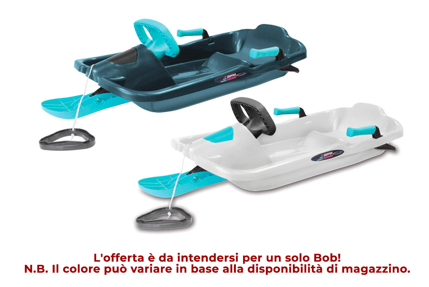 Bob Slittino da Neve 98x45x23 cm 1 Posto Skipper Bianco o Blu Petrolio