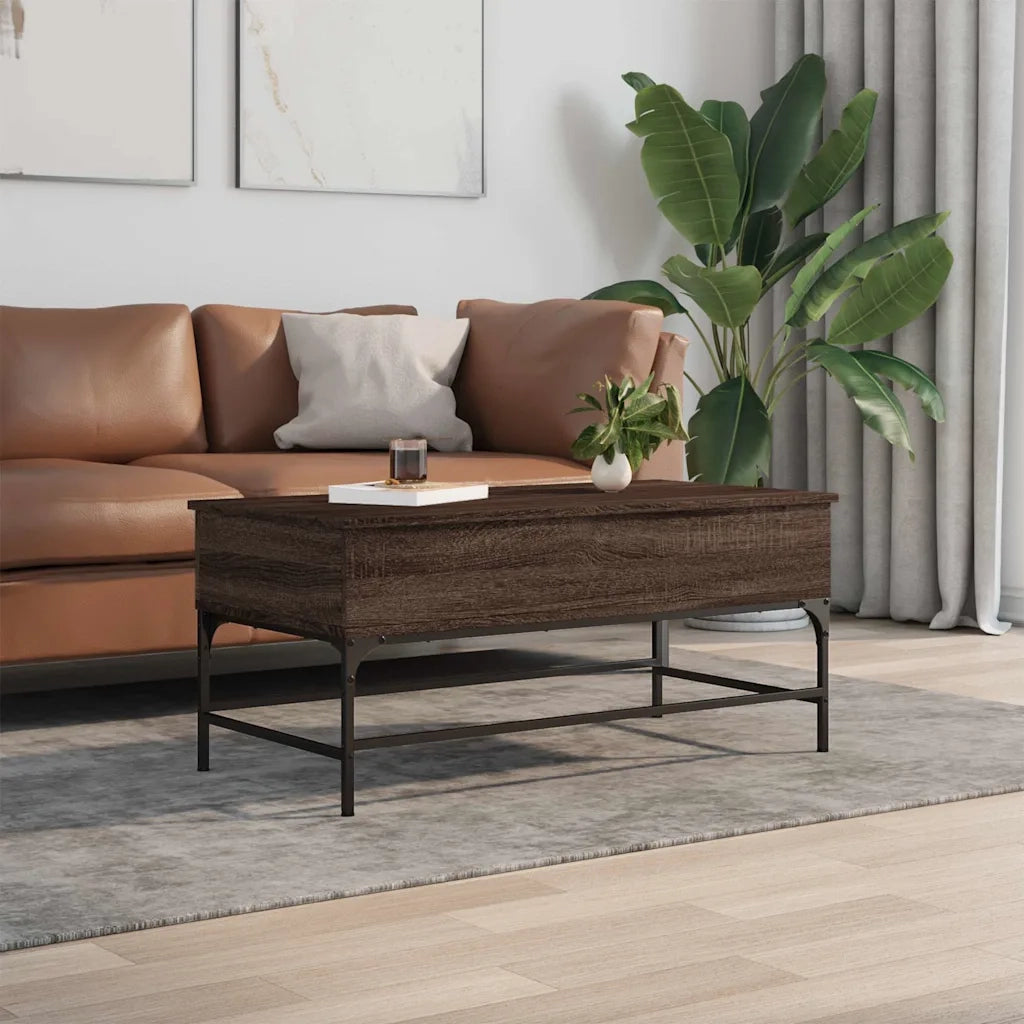 Tavolino Rovere Marrone 100x50x45cm Legno Multistrato e Metallo 845400