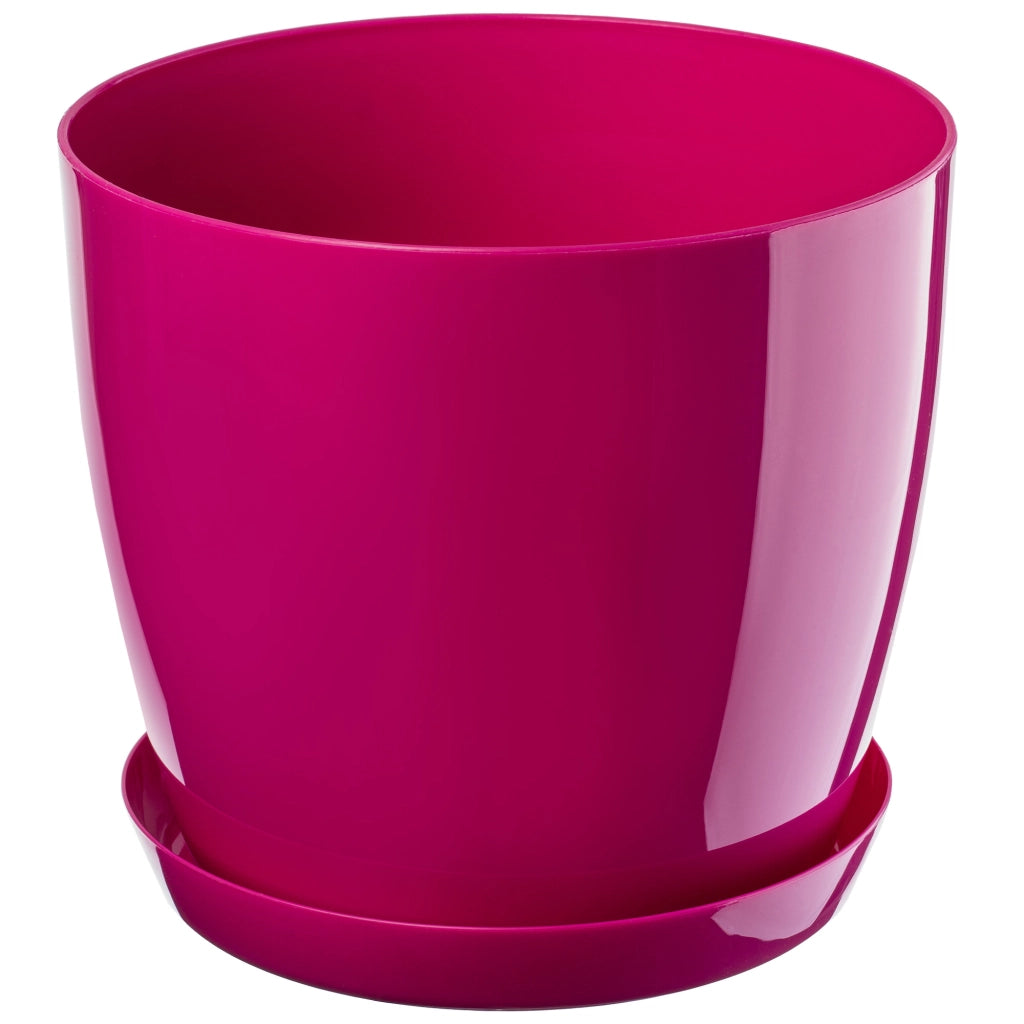 Vaso da fiori KADAX con sottovaso e coperchio in plastica, 20 cm, rosa.