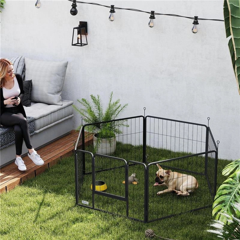 RECINTO PER CANI A 6 PANNELLI MODULABILI DA 80X1.5X60 CM IN ACCIAIO NERO CON PORTA DI INGRESSO