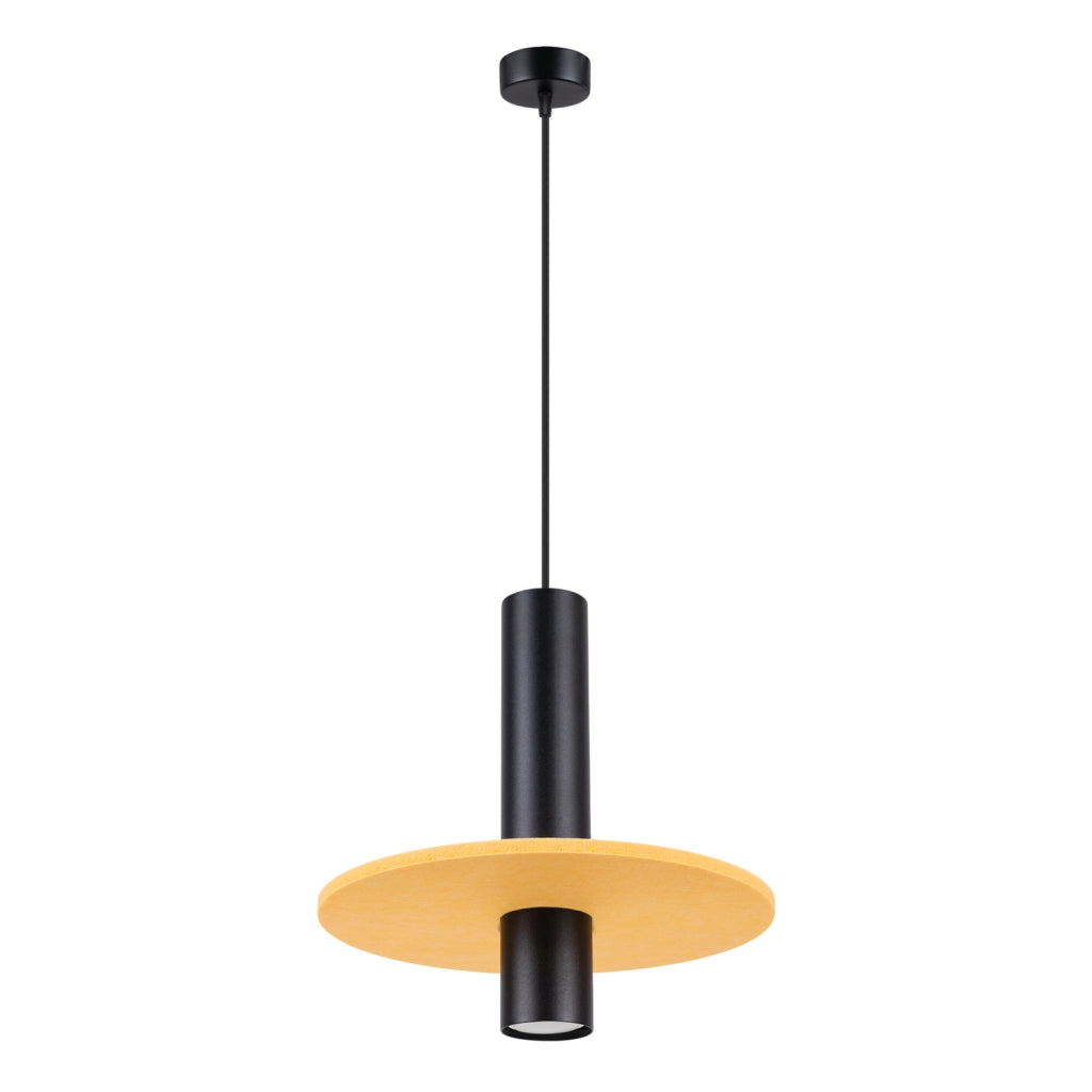 Lampada a sospensione moderna nera disco feltro giallo GU10