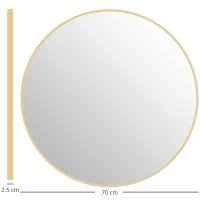 Specchio Rotondo da Bagno con Superficie Antiurto, in Vetro e Acciaio, Ø70x2.5 cm, color Oro