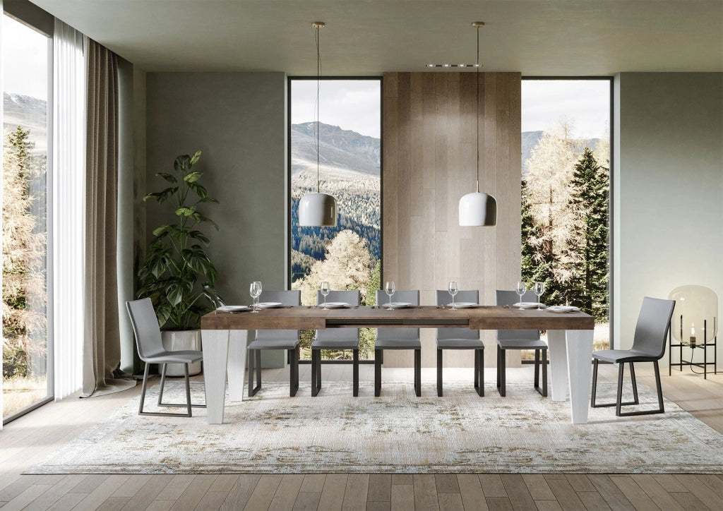 Tavolo Allungabile 180/284x90x77 cm Spimbo Mix  piano Noce gambe Bianco Frassino