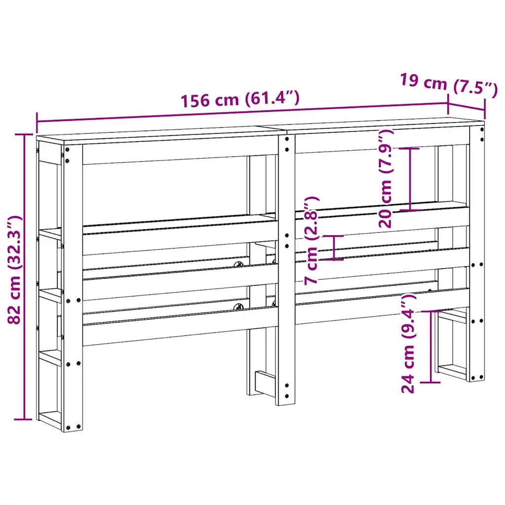 Testiera con Ripiani 150 cm in Legno Massello di Pino 850881