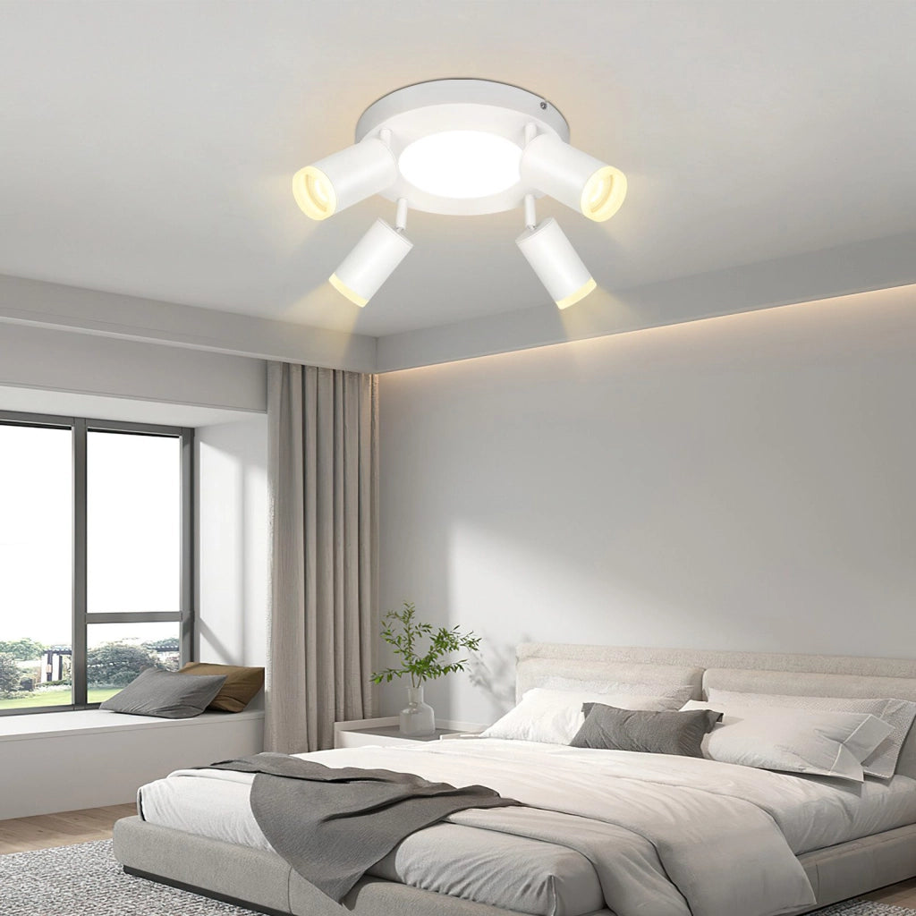 ZMH Faretto da soffitto 4 lampadine tonde 20W 3000K GU10 installazione semplice bianco caldo orientabile 350° moderno