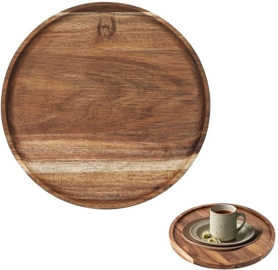 Tavolo da Cucina in Legno - Piatto Rotondo per Servizio - Decorazione da Cucina - Organizzatore di Lavoro - 20x20 cm - Design Elegante