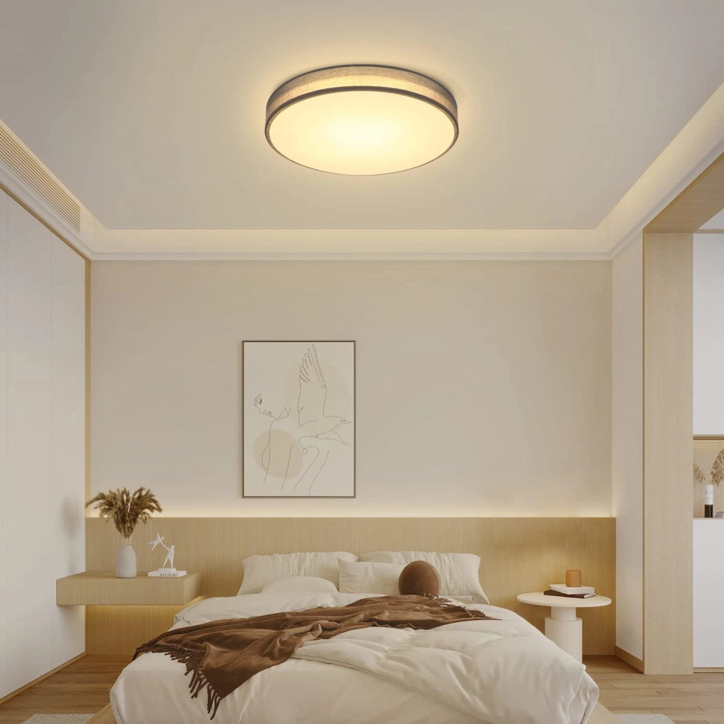 ZMH Lampada da soffitto plafoniera LED moderna paralume rotondo tessuto 30cm