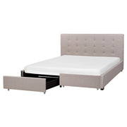 Letto contenitore matrimoniale imbottito grigio chiaro con rete a doghe e cassetti 160 x 200 cm
