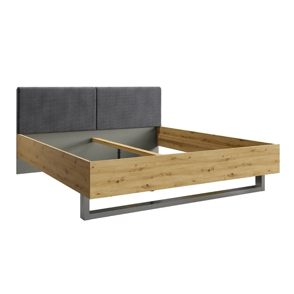 Camera da letto completa design IZO: Armadio, letto 160x200, cassettiera, comodini, quercia/grigio antracite