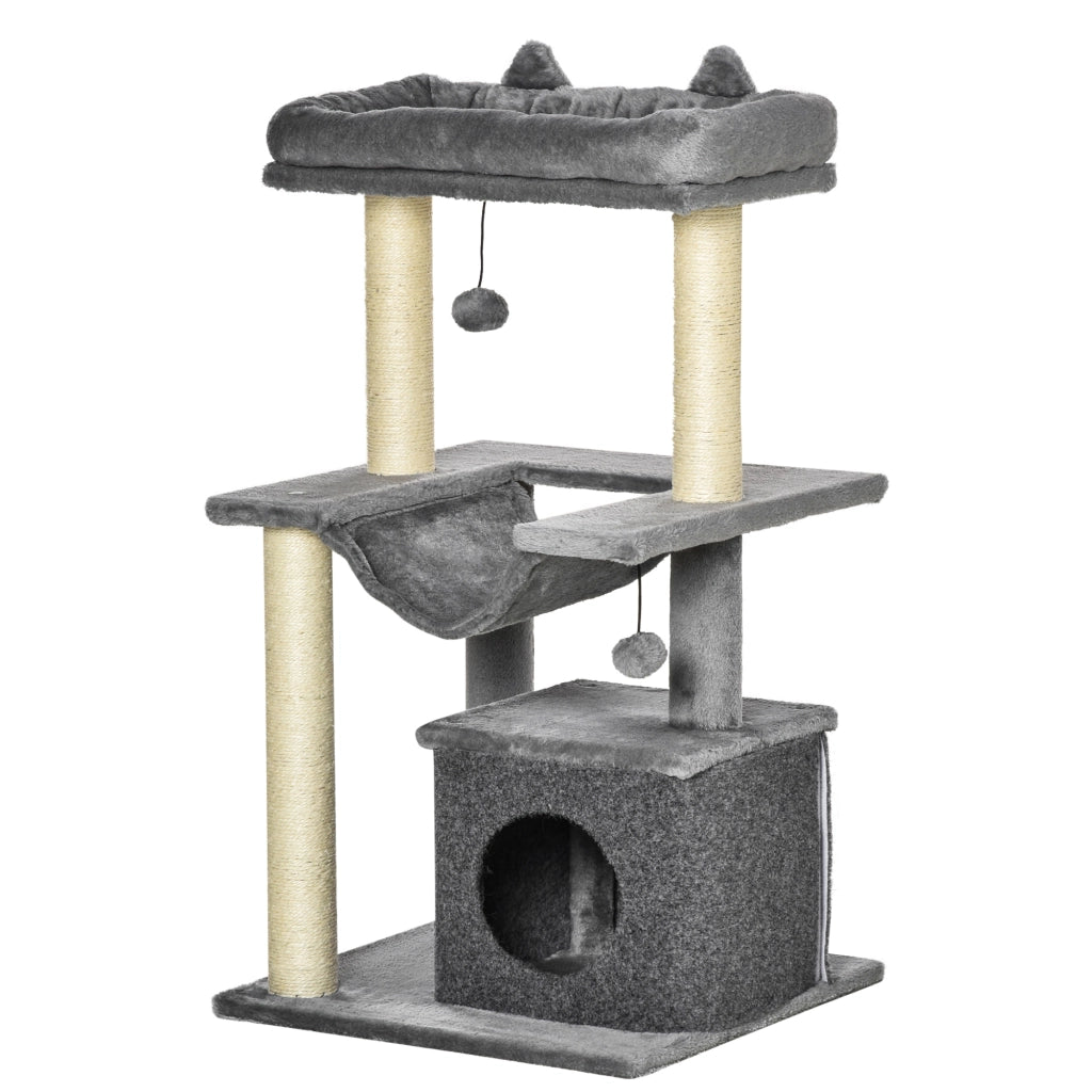 Tiragraffi per Gatti con Casetta e Amaca ¨C zephmum ¨C Grigio, Peluche e Feltro, 100cm