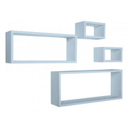 Set 4 Mensole da Muro, Pensile Bagno, Mensola Parete, Scaffale Parete, Blu Baltico, 75x30 p15,5 cm, 60x25 p15,5 cm e 2 da 25x15 p15,5 cm - Merlino