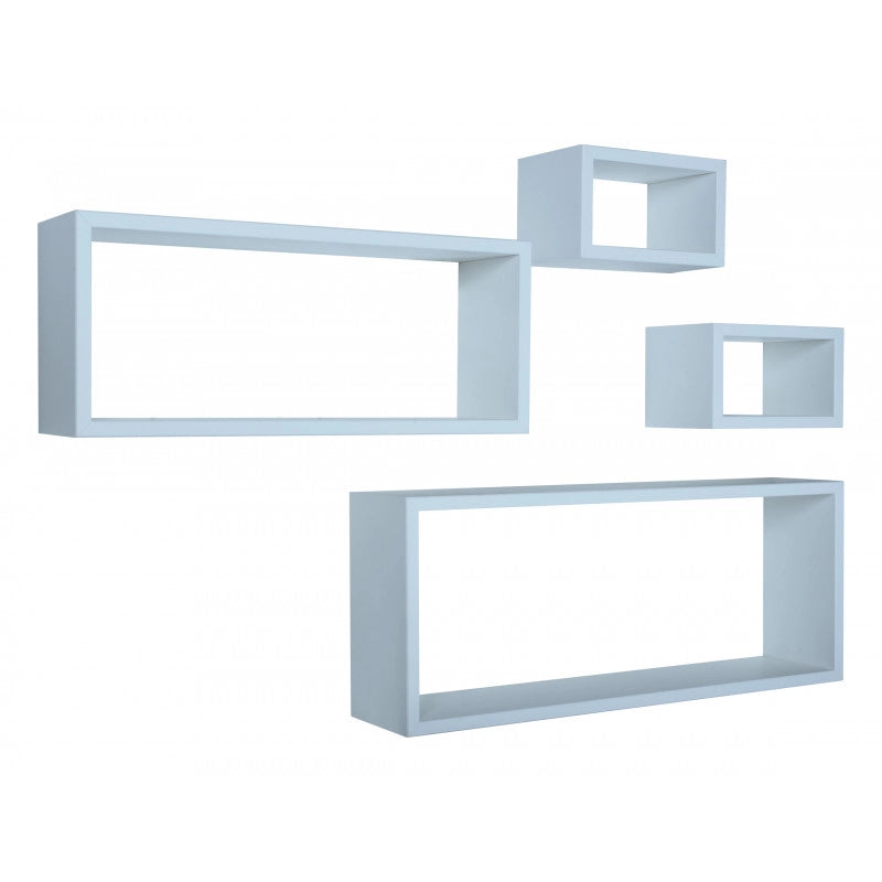 Set 4 Mensole da Muro, Pensile Bagno, Mensola Parete, Scaffale Parete, Blu Baltico, 75x30 p15,5 cm, 60x25 p15,5 cm e 2 da 25x15 p15,5 cm - Merlino