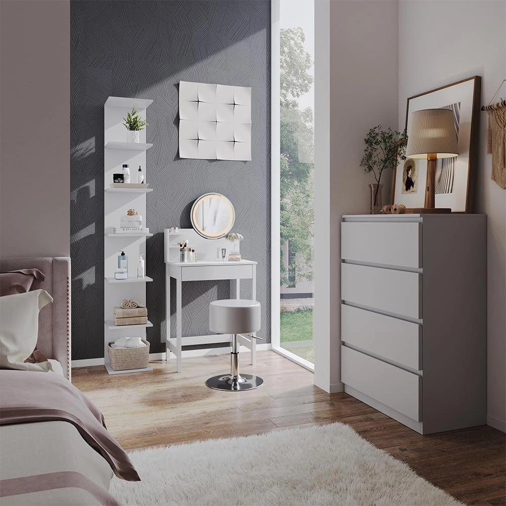 Tavolo da toeletta Surrey, Bianco, 60 cm con specchio a LED, con illuminazione a LED e compatibile con i mobili Surrey