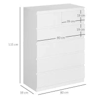 Cassettiera 6 Cassetti con Design Antiribaltamento, in Truciolato, 80x39x115 cm, Bianco