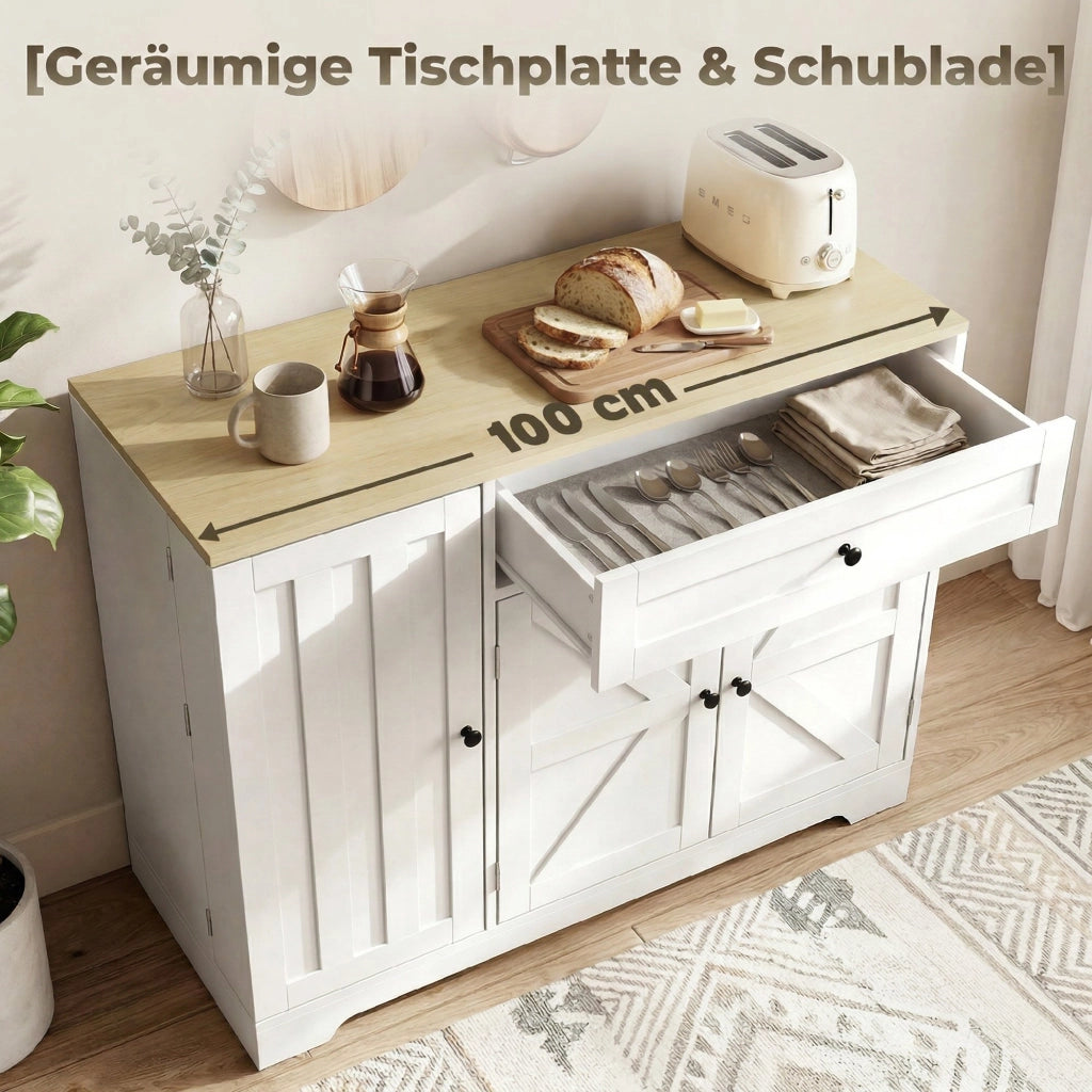 Credenza Rustica con Ante Scorrevoli ¨C zephmum ¨C Bianco 80x40x90