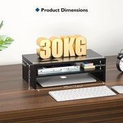Stand per monitor in legno, monitor per scrivania con supporto per smartphone, stand per laptop ergonomico con gestione cavi per computer, notebook, iMac, PC, 2 livelli nero