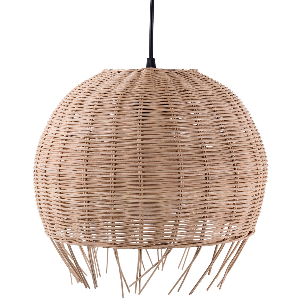 Lampada a Sospensione Marrone Rattan Forma Cupola Boho Eclettica