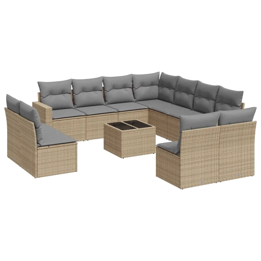 Set Divani da Giardino 12 pz con Cuscini Beige in Polyrattan 3251476