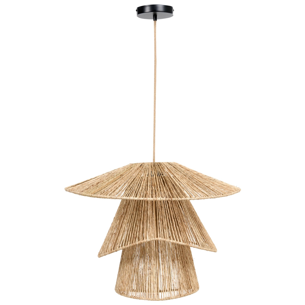 Lampada a sospensione Paralume di iuta naturale Base di ferro nero Lampo boho a sospensione Soggiorno Camera da letto Corridoio