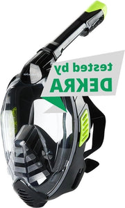 Snorkelset per adulti - qualità professionale - vetro anti-condens - cintura maschera in silicone fluido - Snorkel Dry Top - attrezzatura da immersione nera - set di snorkeling completo con maschera e siringa