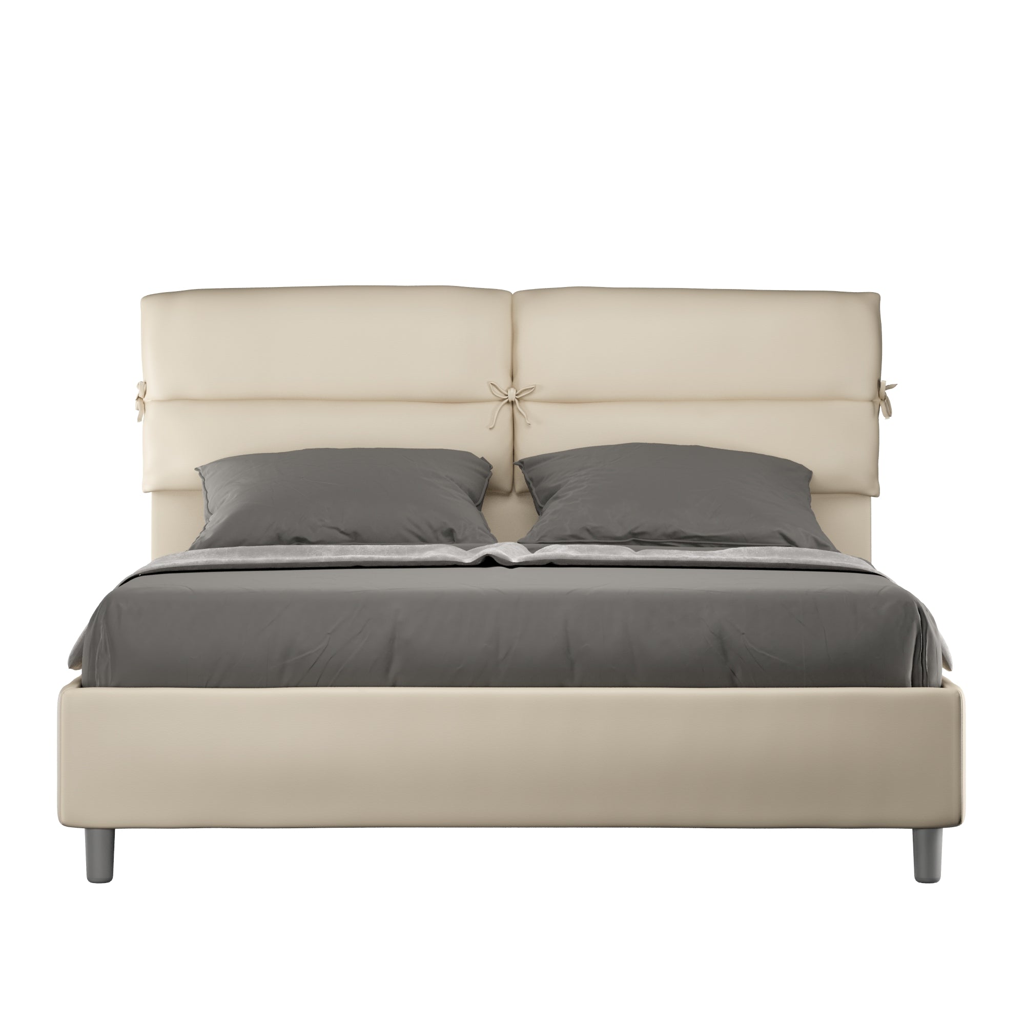 Letto Matrimoniale 160x200 cm con Rete e Contenitore con Testata e Alzata Comoda Imbottito in Similpelle Nandy Tortora