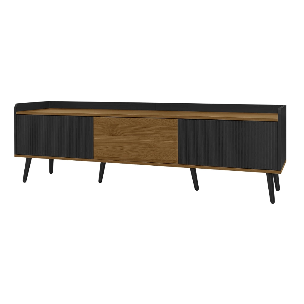 Mobile TV con 3 Ante e Bordo Superiore Rialzato; Ante a Righe; Stile Moderno; 160??39??49;5 cm; in MDF; Nero Naturale