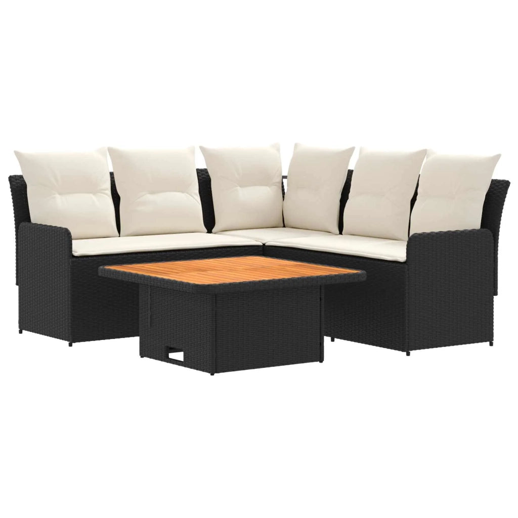 Set di Mobili con cuscino 4 pcs Nero e Crema Rattan in PE