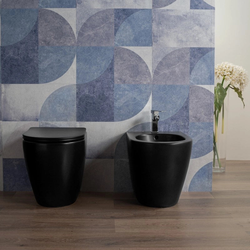 Sanitari Nero Opaco Filomuro Wc + Bidet + Sedile Chiusura Soft C