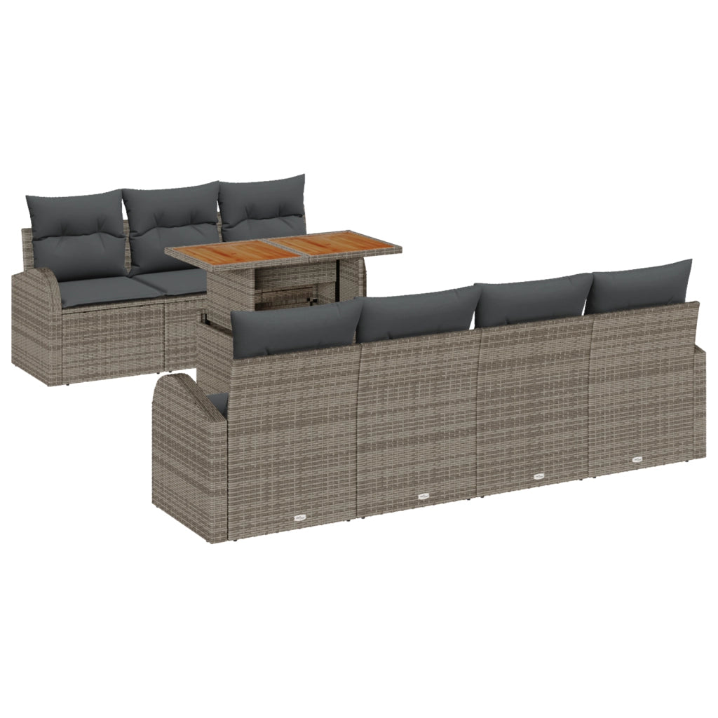 Set Divano da Giardino 8 Pezzi con Cuscini Grigio Polirattan