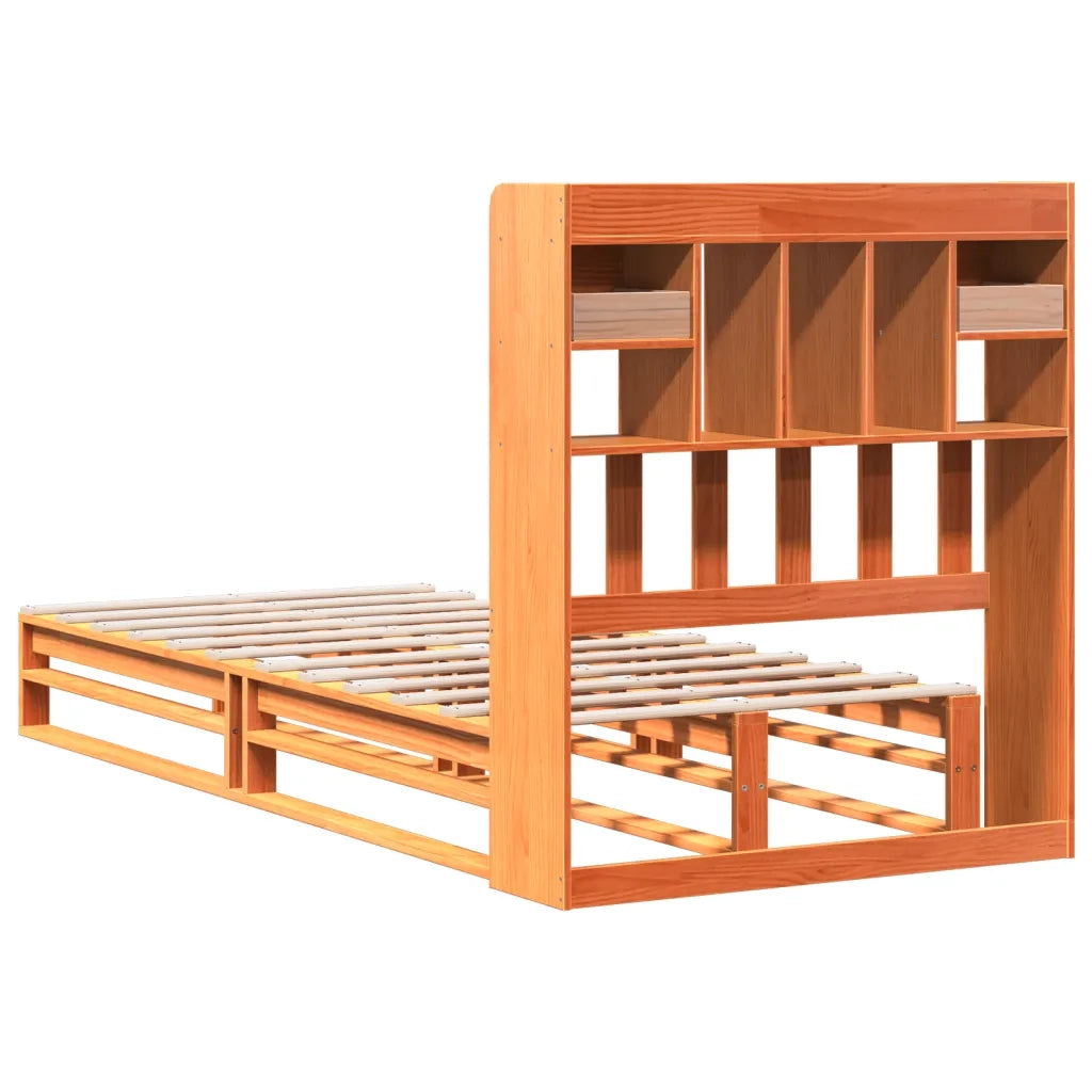 Letto Libreria senza Materasso-Struttura Letto con contenitore Marrone Cera 100x200 cm in Pino 402823
