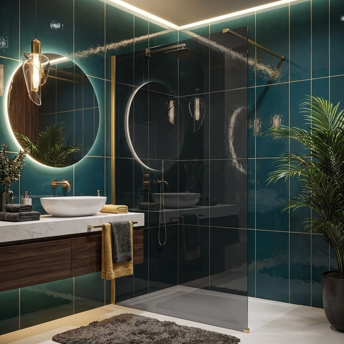 Parete Doccia Rea Flexi Grey / Brush Gold 100