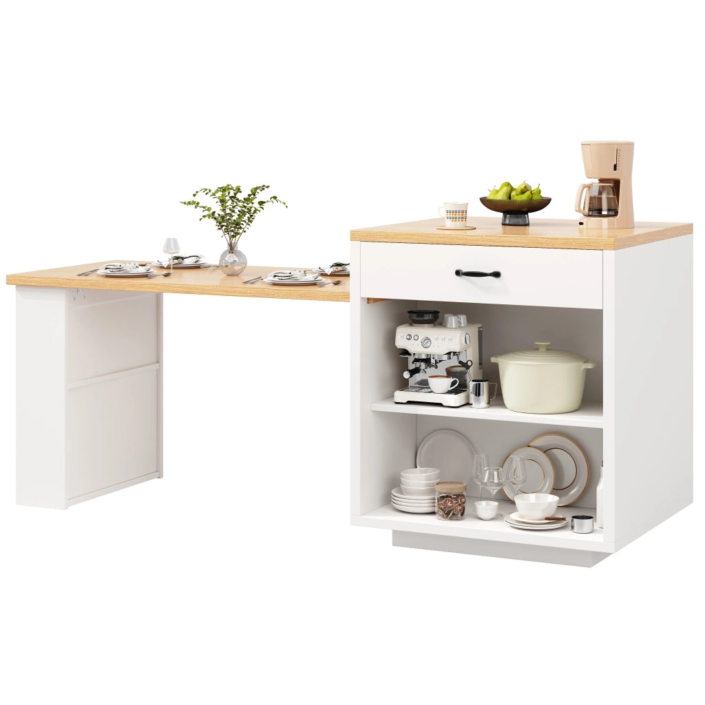 Isola da cucina estraibile con LED - Zephmum- 2 cassetti, ripiani regolabili, ante in vetro