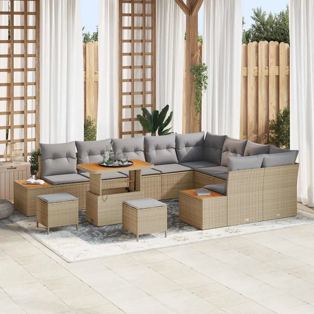 Set Divano da Giardino con cuscino 12 pcs Beige Poly Rattan 3364907