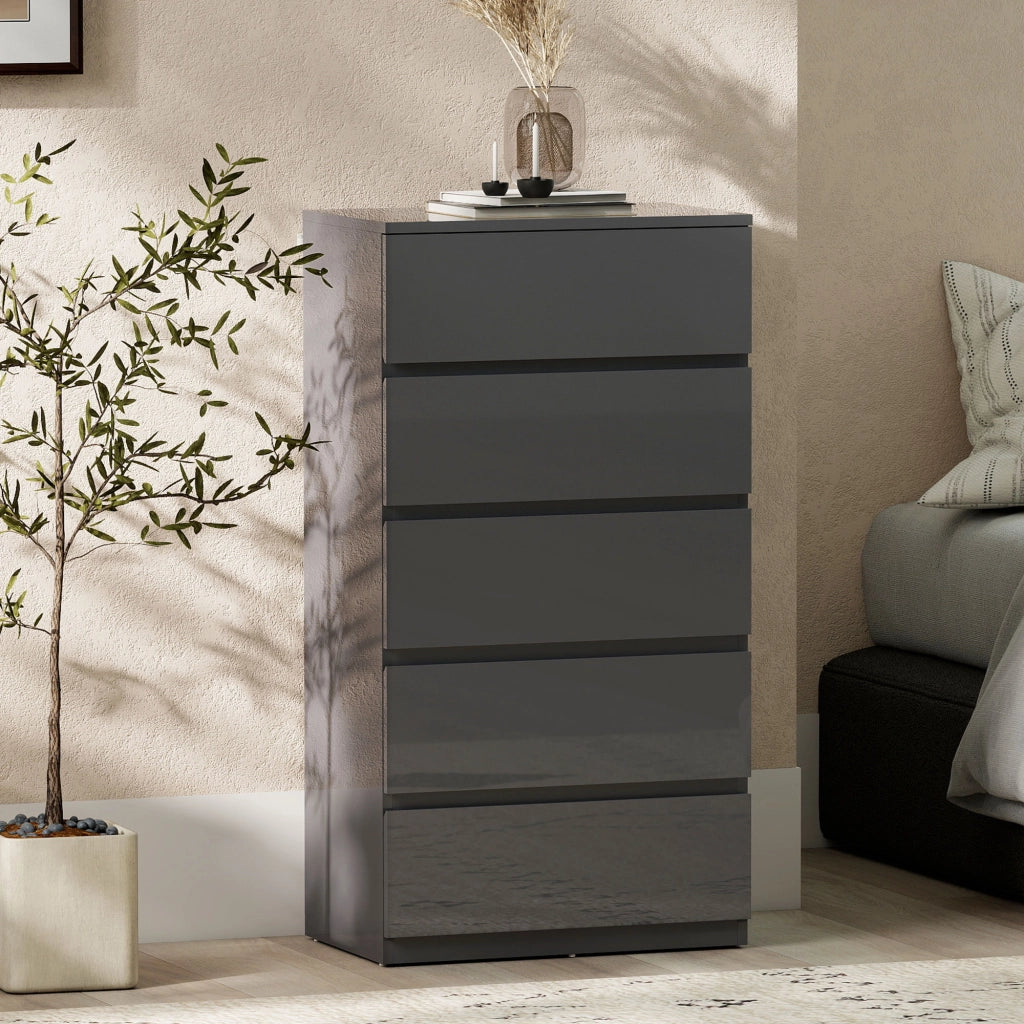 Cassettiera 5 cassetti lucida ¨C zephmum ¨C 53x34x100 cm grigio