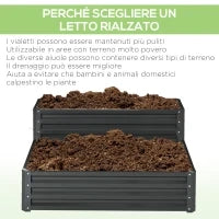 Letto per Orto Rialzato a 2 Livelli in Acciaio con Fondo Aperto, 120x101x58cm, Grigio Scuro