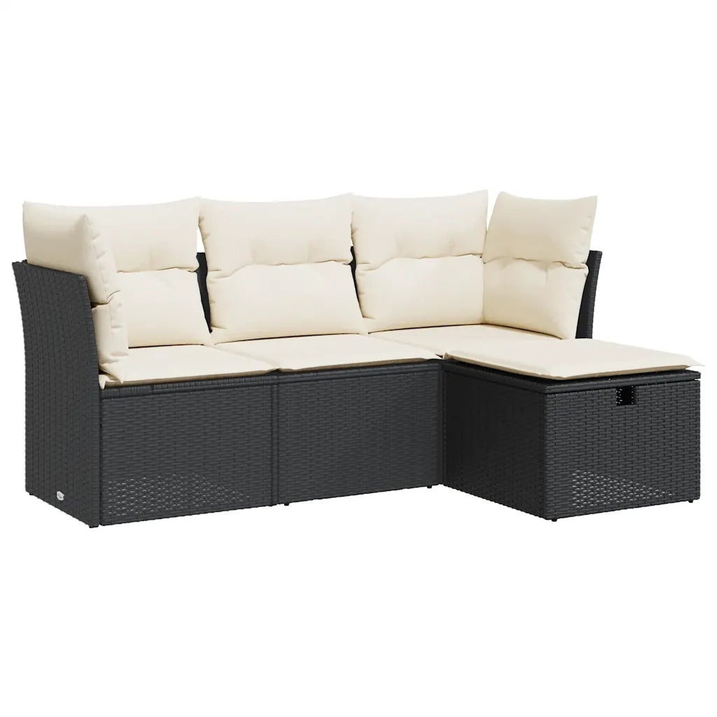 Set Divani da Giardino 4 pz con Cuscini Nero in Polyrattan 3325252