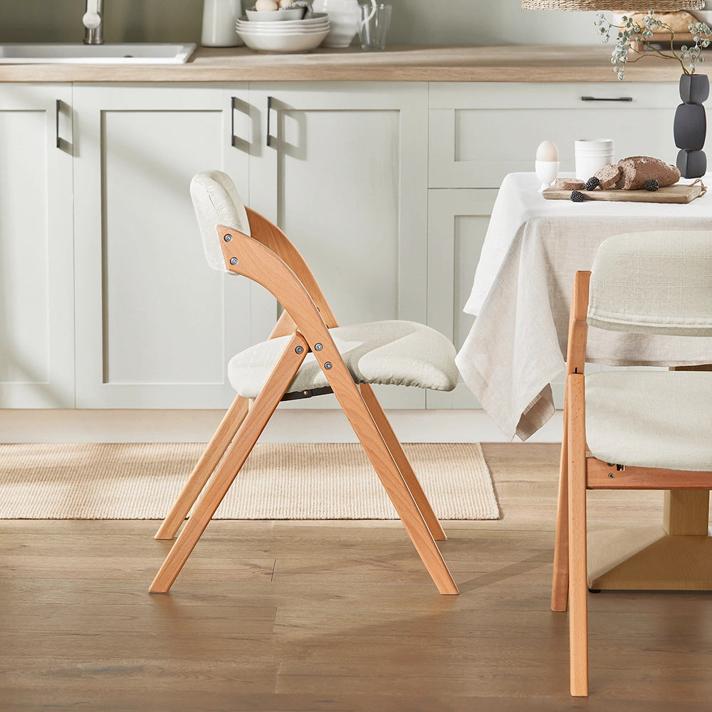 SoBuy FST92-Wx2, Sedia Pieghevole in Legno Set da 2 Poltrona Imbottita da Cucina, Sedie da Interno per Ufficio, Balcone, Giardino - Sedie Pieghevoli Salvaspazio Richiudibili in Faggio, Bianco