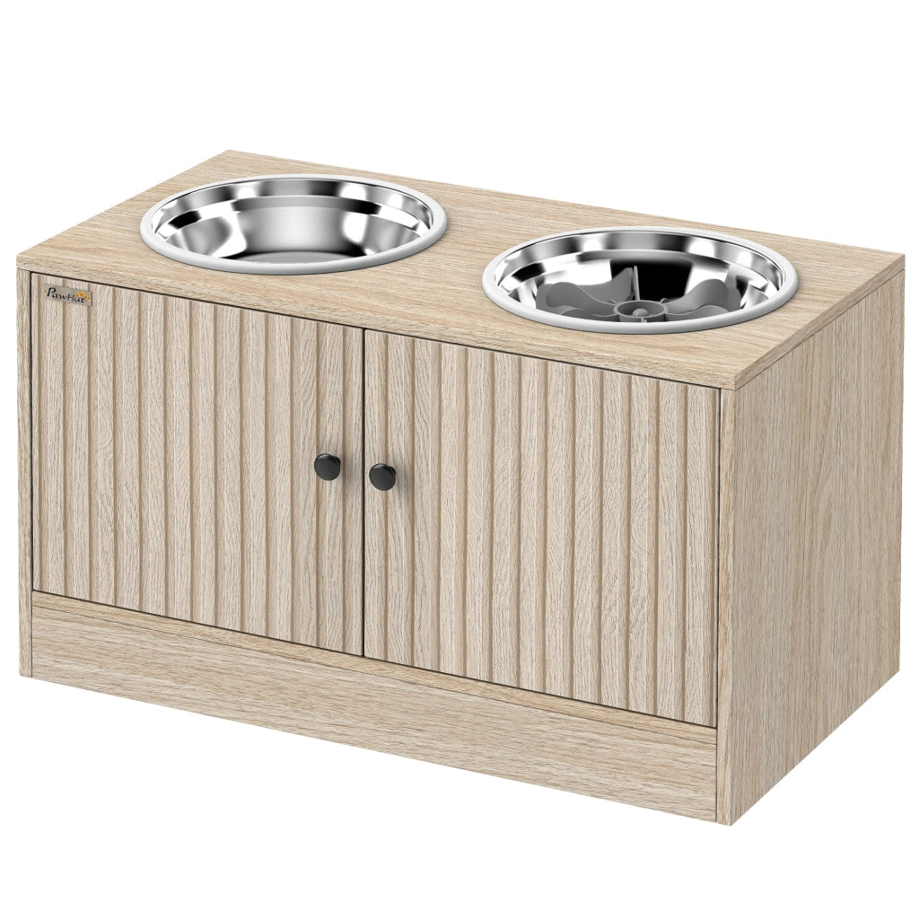 Armadio per cane con ciotole in acciaio inox ¨C zephmum ¨C 2 ciotole, in legno