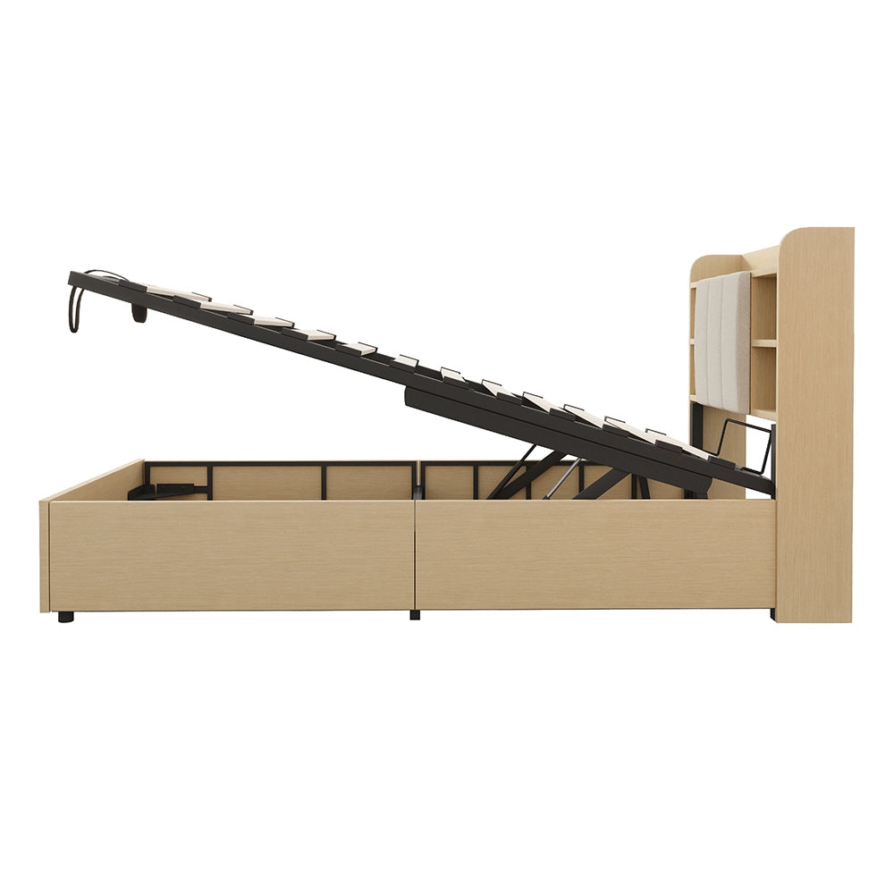 Letto-Xylo-90x200 cm-idraulico, USB-C, legno naturale