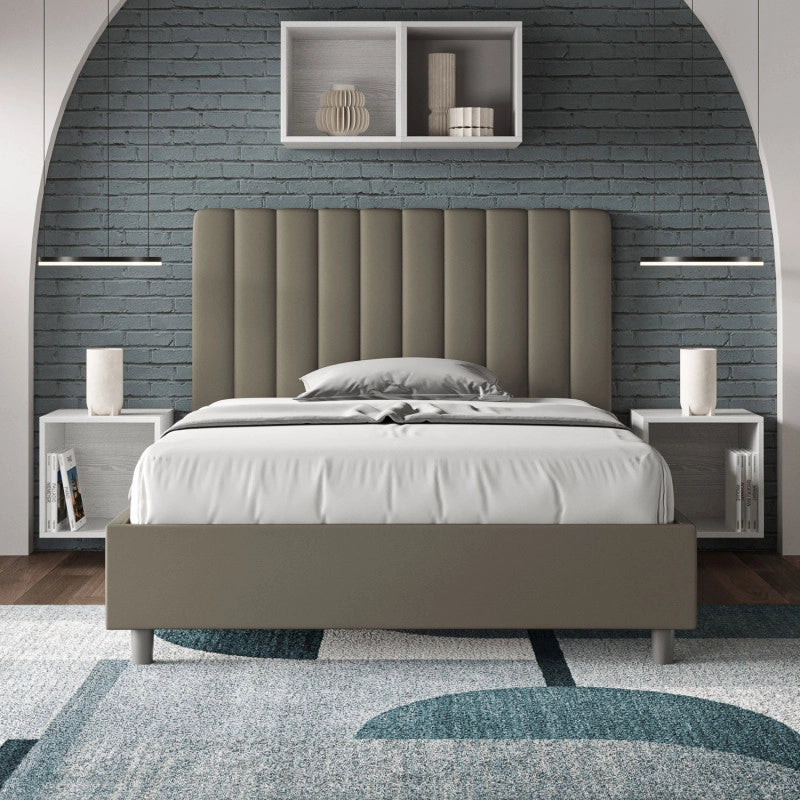 Letto imbottito Piazza e mezzo 130x190 cm Agueda - Similpelle,Cappuccino,Con rete