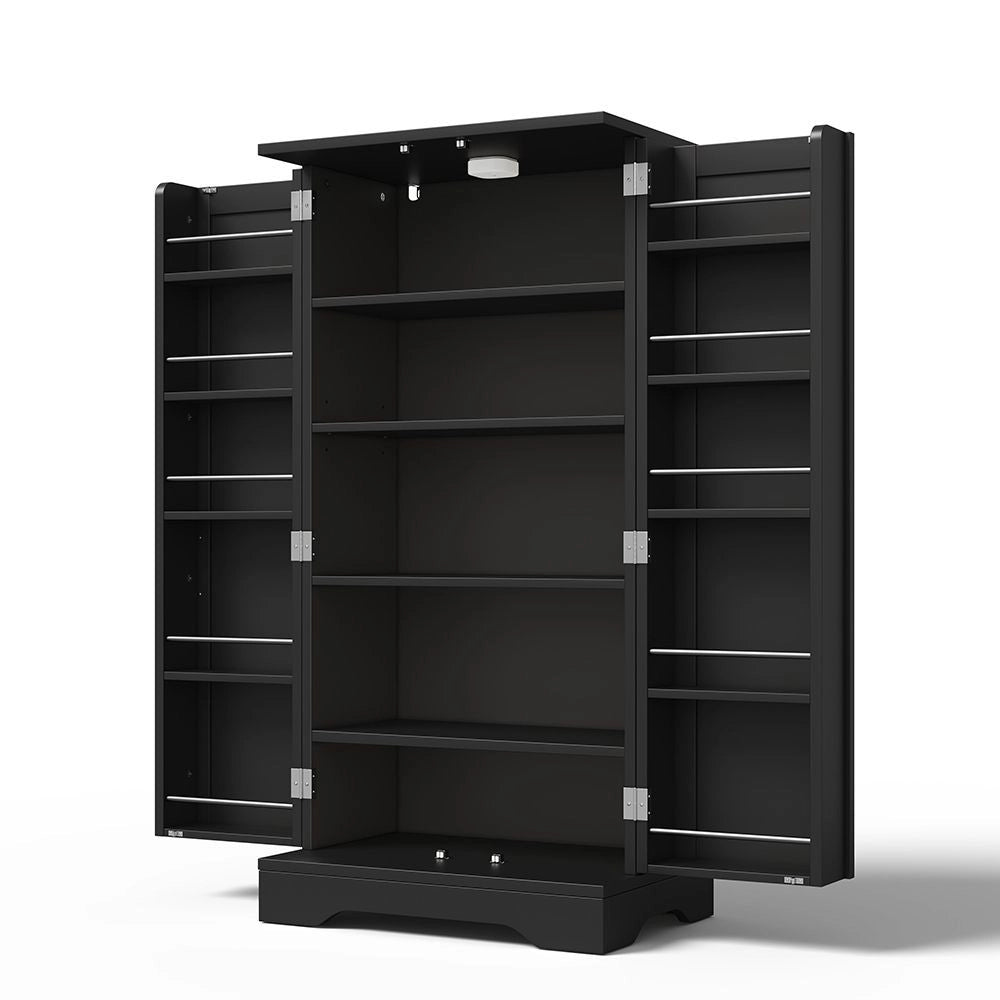 Armoire de cuisine con illuminazione LED a sensore - Xylo - 120x60x40 cm - Nero - 2 porte, ripiani e scomparti regolabili