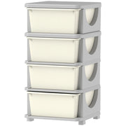 Cassettiera per bambini con 4 cassetti estraibili, in plastica, 37x37x76 cm, bianco crema