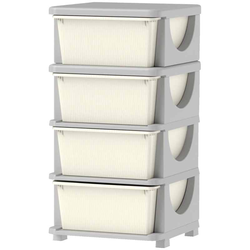 Cassettiera per bambini con 4 cassetti estraibili, in plastica, 37x37x76 cm, bianco crema