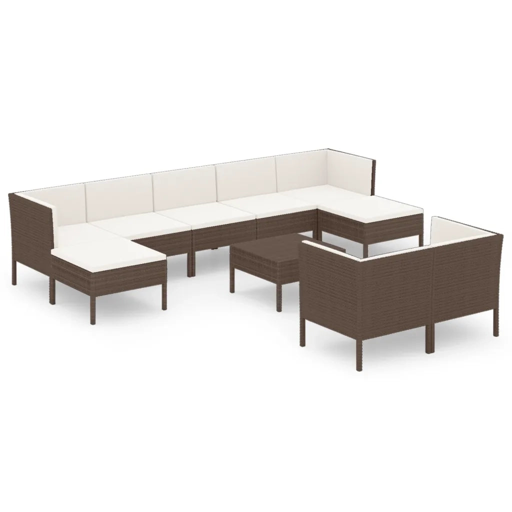 Set Divani da Giardino 10 pz con Cuscini in Polyrattan Marrone cod mxl 38486