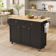 Isola da cucina mobile con piano estraibile e pieghevole; MDF; nero e naturale