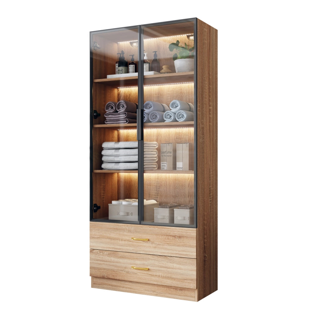Mobile alto da bagno marrone in MDF con vetro temprato